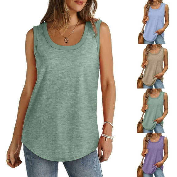 Royisotas Casual Womens Tank Tops Plus Size Green Sleeveless Summer Cami Tops for Women Crew Neck Solid Color Camisoles