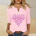 thumbnail image 1 of Royisotas Casual Womens Tops Summer Pink 3/4 Sleeve Breast Cancer Awareness Day Plus Size for Shirts Loose Fit V-Neck T-Shirts, 1 of 4