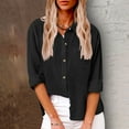 thumbnail image 1 of Royisotas Casual Womens Tops Tunic Long Sleeve Fall Cotton Linen Womens Button Down Blouse Black Pocket Solid Color Collared Button up Shirts, 1 of 8