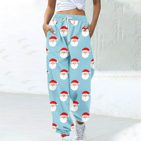 Royisotas Christmas Women's Pants Tapered Summer Casual High Waist Sweatpants with Pocket Drawstring Elastic Waist