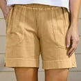 thumbnail image 1 of Royisotas Cotton Linen Shorts for Women Casual 7 Inch Inseam Shorts Summer Elastic Waist Short Vacation Beach Outfits with Pockets, 1 of 5