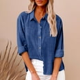 thumbnail image 1 of Royisotas Cotton Linen Women Tops Fall Tunic Long Sleeve Casual Womens Button Down Shirt Solid Color Blue Collared Button up Shirts, 1 of 8