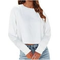 thumbnail image 1 of Royisotas Cropped Women's Tops Long Sleeve White Casual Winter Plus Size for Women Shirts Crew Neck Plain Loose Fit Tshirt, 1 of 3