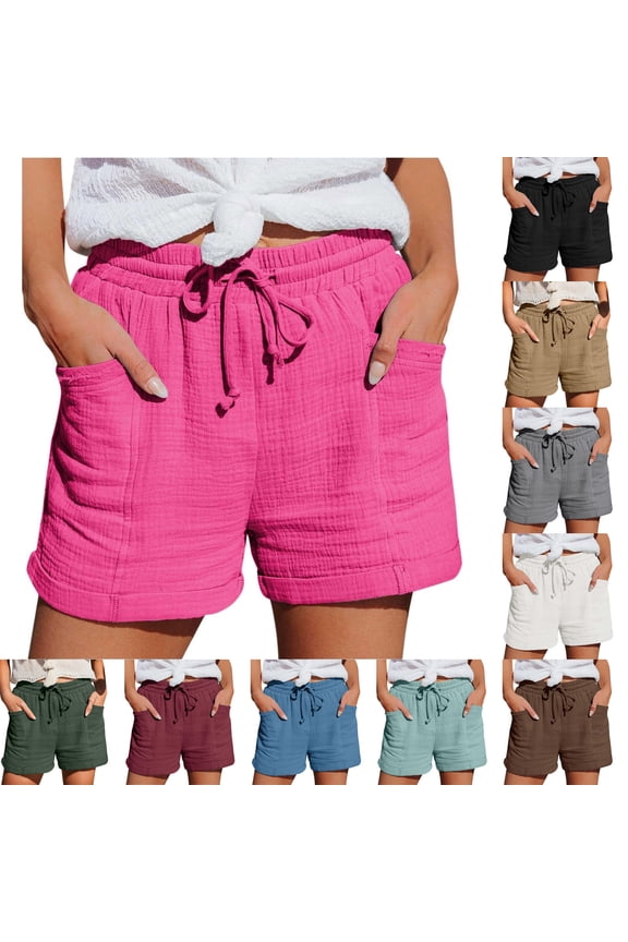 Women's Plus Size Shorts Casual Summer Loose Pocket Elastic Waist Wide Leg Drawstring Solid Color Shorts