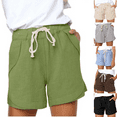 thumbnail image 1 of Royisotas Drawstring Women's Shorts Elastic Waist Summer Casual Chino Shorts Solid Color Loose Pocket Plus Size Shorts for Women, 1 of 7