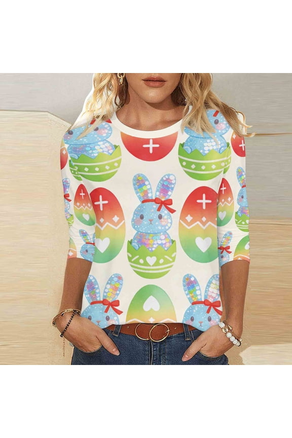 Easter Shirt Women Cute Bunny Graphic Tee Happy Easter Letter Printed Tshirts Casual Short Sleeve Easter Gift Tops