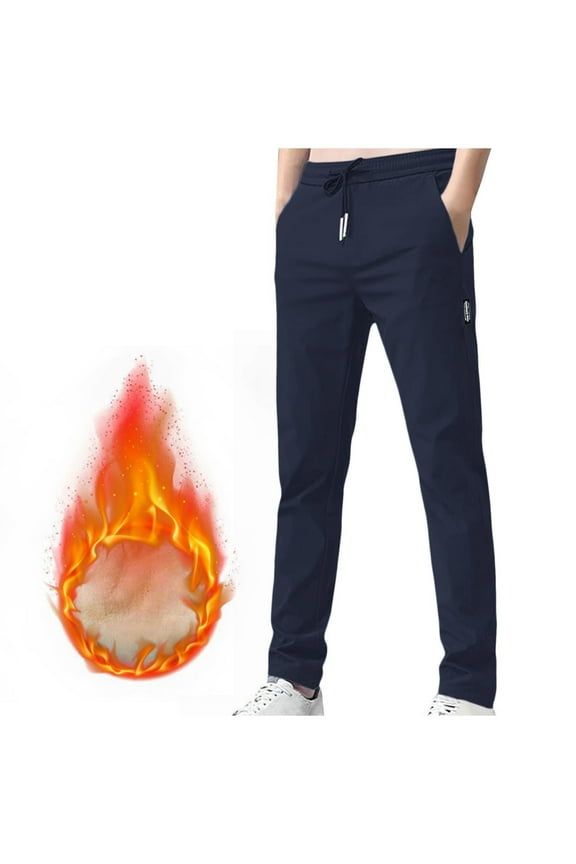 Elastic Waist Pants for Men Fleece Winter Straight Leg with Pockets Casual Mens Pants
