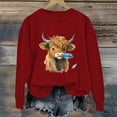 thumbnail image 1 of Royisotas Fall Sweatshirts for Women Long Sleeve Cow Graphic Pullover Casual Loose Fit Soft Crew Neck Hoodless Blouse, 1 of 1