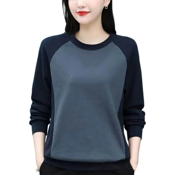 Royisotas Fall Sweatshirts for Women Plus Size Fleece Long Sleeve Color Block Pullover Casual Crewneck Soft Gray No Hood Shirts