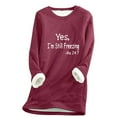 thumbnail image 1 of Royisotas Fall Sweatshirts for Women Plus Size Letter Print Long Sleeve Fleece Pullover Tunic Crew Neck Casual Wine No Hood Tops, 1 of 2