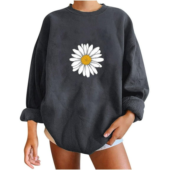 Royisotas Fall Women Sweatshirts Long Sleeve Floral Graphic Pullover Tunic Crew Neck Casual No Hood Blouse