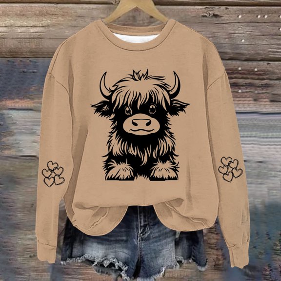 Royisotas Fall Womens Sweatshirts Long Sleeve Animal Print Fleece Pullover Casual Trendy Crew Neck No Hood Blouse