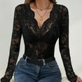 thumbnail image 1 of Royisotas Fall and Winter Tops Women Black Lace Splicing Long Sleeve Casual Women's Blouses Skinny Fashion V-Neck T-Shirts, 1 of 6