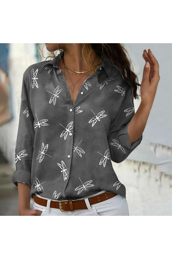 Fitted Tops Women Winter Long Sleeve Casual Button Down Shirts for Women Gray Graphic Soft Collared Button up Shirts