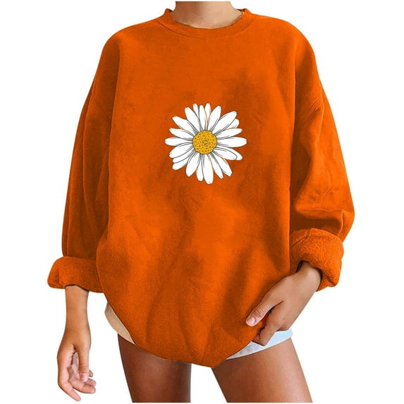 Royisotas Floral Graphic Women Sweatshirts Fall and Winter Long Sleeve Pullover Casual Crew Neck Tunic No Hood Shirts