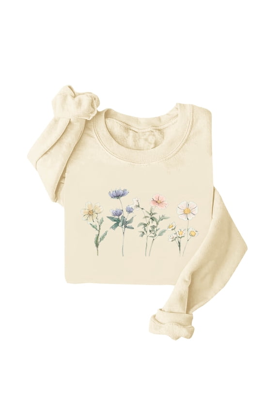 Floral Graphic Womens Sweatshirts Long Sleeve Winter Pullover Loose Fit Crew Neck Trendy Casual Hoodless Tops