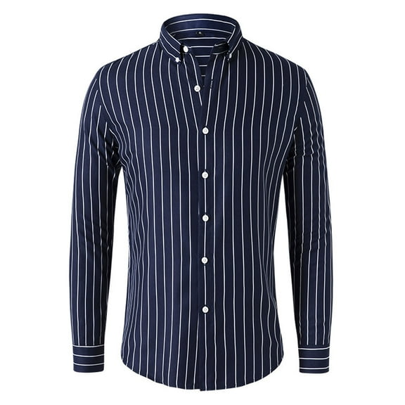 Royisotas Formal Shirts for Men Long Sleeve Fashion Shirt Dress Turndown Collar Striped Mens Tops