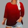 thumbnail image 1 of Royisotas Gradient Color Women's Plus Size Tops 3/4 Sleeve Wine Summer Casual TShirts Loose Oversized Crew Neck Shirts Plus Size, 1 of 5