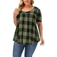 thumbnail image 1 of Royisotas Green Tops for Women Plus Size Plus Size Casual Checked Short Sleeve Crew Neck Womens Shirts, 1 of 4