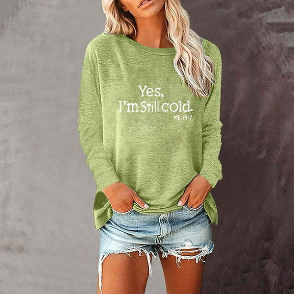 Royisotas Green Womens Plus Size Tops Casual Letter Print Long Sleeve Fall and Winter Shirts Crew Neck Loose Fit Womens T Shirts