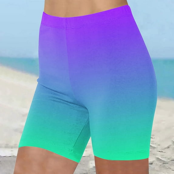 Royisotas High Waist Shorts Women Casual Summer Stretchy Beach Shorts Gradient Color Sports Plus Size Shorts for Women