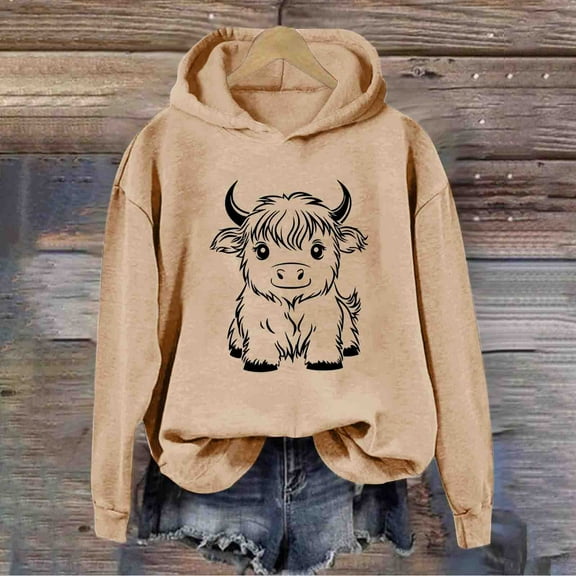 Royisotas Fall and Winter Hoodies and Sweatpants For Women Cow Print Hooded Sweatshirts Long Sleeve Retro Casual Pullover Super Soft