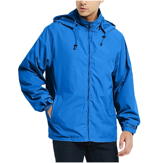 Royisotas Jackets for Men Pockets Zipper Coats Hooded Windproof Waterproof Outdoor Mens Rain Jackets Winter