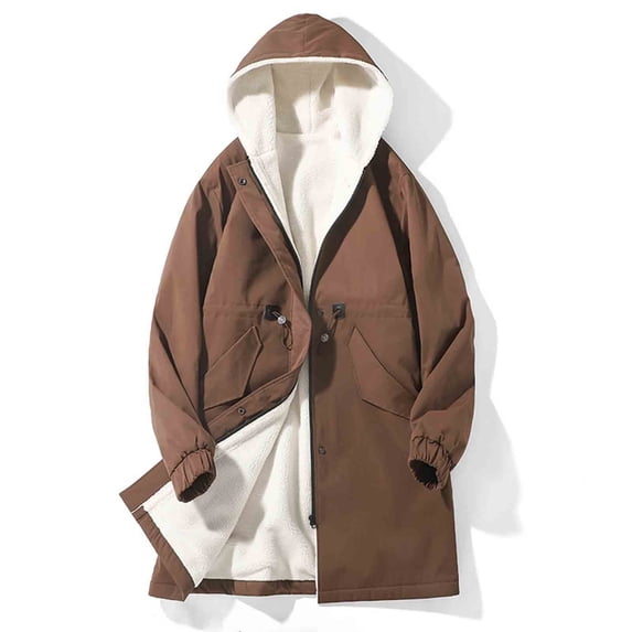 Royisotas Jackets for Men Solid Color Outwear Fleece Thickened Oversized Long Sleeve Warm Mens Coats Winter