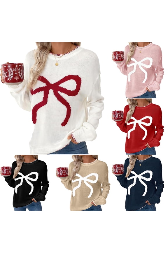 Knitted Sweaters for Women Dressy Heart Print Sweaters Valentine's Day Crewneck Long Sleeve Warm Pullover Womens Tops