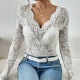 thumbnail image 1 of Royisotas Lace Splicing Womens Plus Size Tops Long Sleeve White Fall and Winter Casual Womens Blouse Skinny Fashion V-Neck Tshirt, 1 of 4