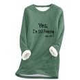 thumbnail image 1 of Royisotas Letter Print Women Sweatshirts Fleece Long Sleeve Plus Size Fall Pullover Crew Neck Green Casual Tunic No Hood Tops, 1 of 2