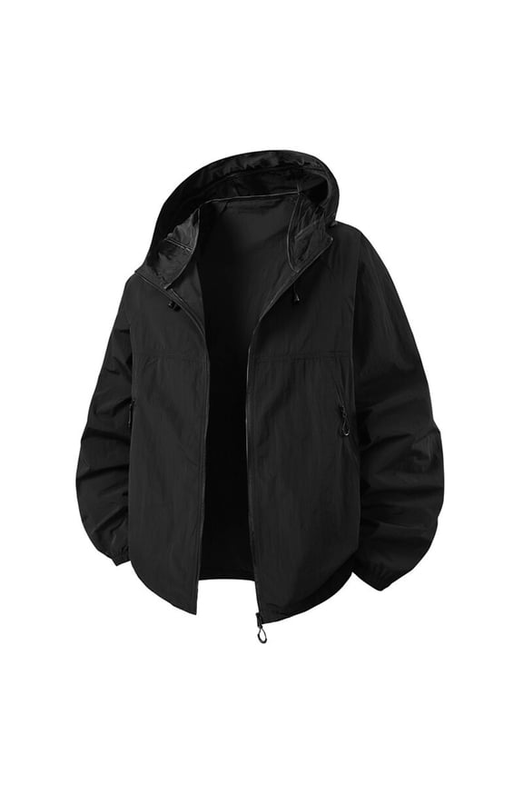 Lightweight Jackets for Men Pockets Outwear Zipper Casual Solid Color Hooded Mens Coats Long Sleeve