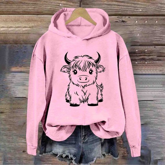 Royisotas Hoodies for Women Plus Size Cow Print Fall Hooded Sweatshirts Long Sleeve Retro Casual Pullover Super Soft