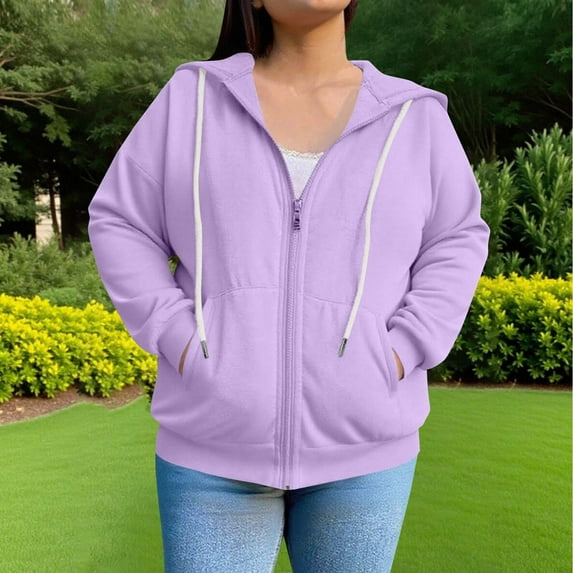 Royisotas Long Sleeve Hoodies for Women Plus Size Plain Winter Plus Size Pullover Casual Full Zip Hooded with Pockets Tops