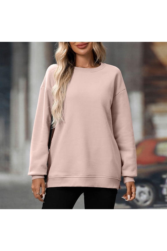 Long Sleeve Sweatshirts for Women 2025 Oversized Tunic Solid Crew Neck Casual Pullover