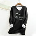 thumbnail image 1 of Royisotas Long Sleeve Sweatshirts for Women Fleece Winter Plus Size Letter Print Pullover Tunic Black Casual V-Neck Hoodless Tops, 1 of 4