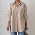 thumbnail image 1 of Royisotas Long Sleeve Tops Women Winter Casual Side Slit Womens Button Down Shirt Collared Pocket Khaki Solid Color Button up Shirts, 1 of 6