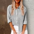 thumbnail image 1 of Royisotas Long Sleeve Tops for Women Plus Size Winter Tunic Casual Cotton Linen Women Button Down Shirt Solid Gray Pocket Collared Button up Shirts, 1 of 8