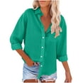 thumbnail image 1 of Royisotas Long Sleeve Tops for Women Tunic Cotton Linen Casual Winter Button Down Shirts for Women Pocket Collared Solid Color Green Button up Shirts, 1 of 5