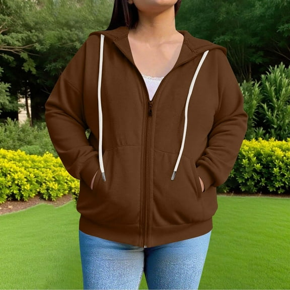 Royisotas Long Sleeve Women Hoodies Plus Size Winter Plain Pullover Full Zip with Pockets Casual Hooded Tops
