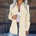 thumbnail image 1 of Royisotas Women Tops Lapel Long Sleeve Fall Casual Womens Button Down Blouses and Tops Pocket Corduroy Collared Beige Solid Color Button up Shirts, 1 of 6
