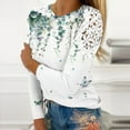 thumbnail image 1 of Royisotas Long Sleeve Women Tops Summer Floral Light Blue Casual Plus Size for Womens Shirts Crew Neck Loose Fashion Lace Splicing Tshirts, 1 of 4