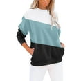 thumbnail image 1 of Royisotas Long Sleeve Women's Sweatshirts Fall and Winter Color Block Pullover Blue Crew Neck Casual Side Pockets Trendy No Hood Tops, 1 of 7