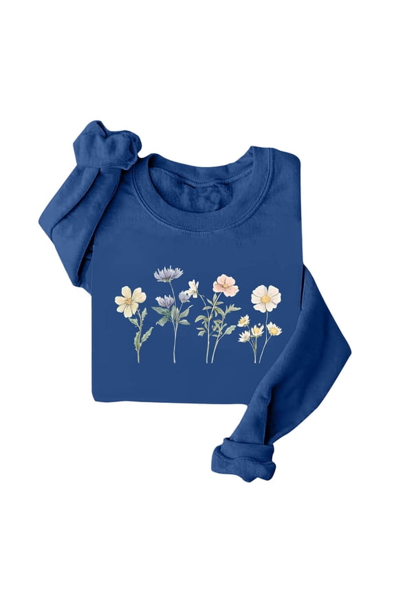 Long Sleeve Womens Sweatshirts Plus Size Fall and Winter Floral Graphic Pullover Crew Neck Loose Fit Casual Trendy Hoodless Shirts