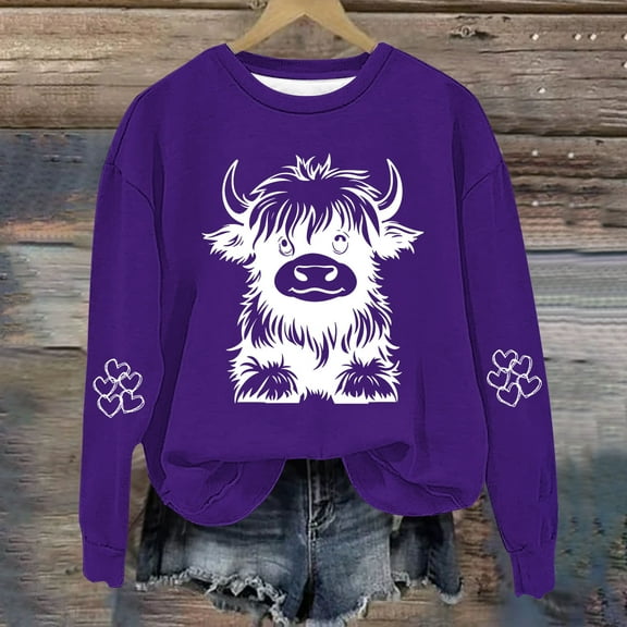 Royisotas Long Sleeve Womens Sweatshirts Plus Size Fleece Winter Animal Print Pullover Crew Neck Casual Trendy Hoodless Tops