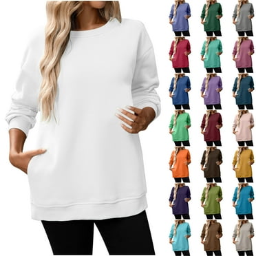 Royisotas Long Sleeve Womens Sweatshirts Tunic Oversized Plain Crewneck Casual Tops