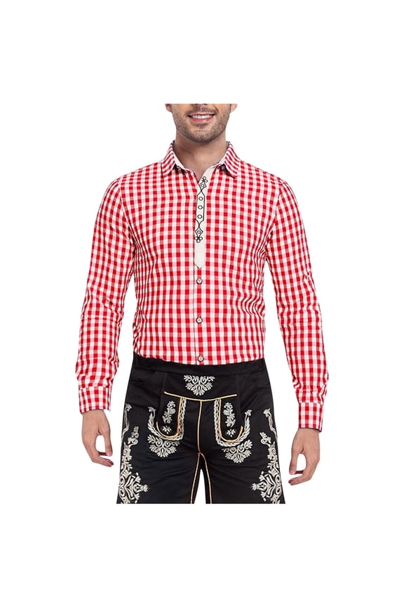 Men's Plaid Button Down Shirts Spring Fall Long Sleeve Lapel Dress Shirts Loose Fit Lightweight Gingham Shirts