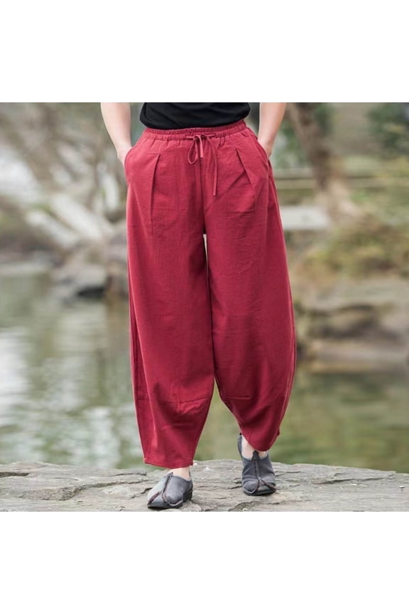 Mens Big and Tall Beach Pants with Pockets Elastic Waist Winter Fashion Pants for Men Linen