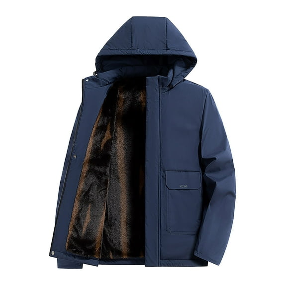 Royisotas Mens Big and Tall Jackets Hooded Zipper Outwear with Pockets Solid Color Warm Coats for Men Lightweight
