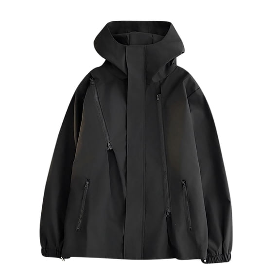 Royisotas Mens Big and Tall Jackets Loose Hooded Coats Winter Windproof Lightweight Pockets Rain Jackets for Men Long Sleeve